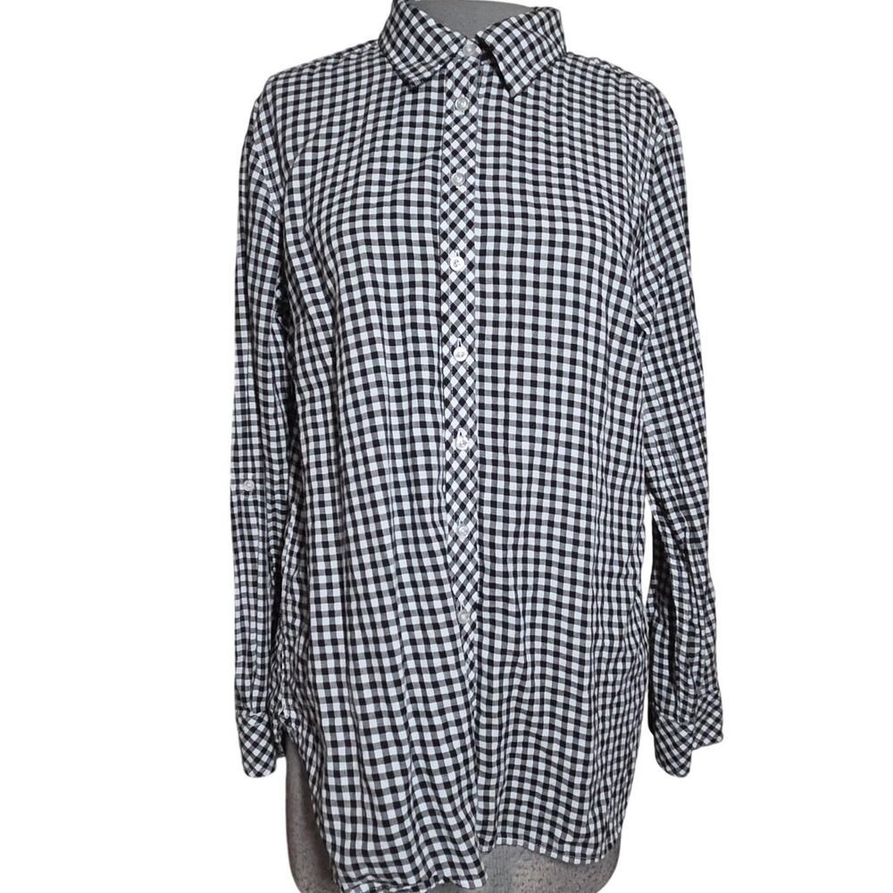 Talbots Cotton Black and White Plaid Button Down Size Large Petite